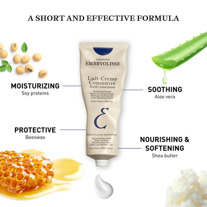 Embryolisse Lait-Crème Concentré Multifunction Daily Moisturizer, Makeup Primer, and Makeup Remover. French Face Cream With Shea Butter & Aloe Vera, Suitable for All Skin Types, 2.54 Fl Oz