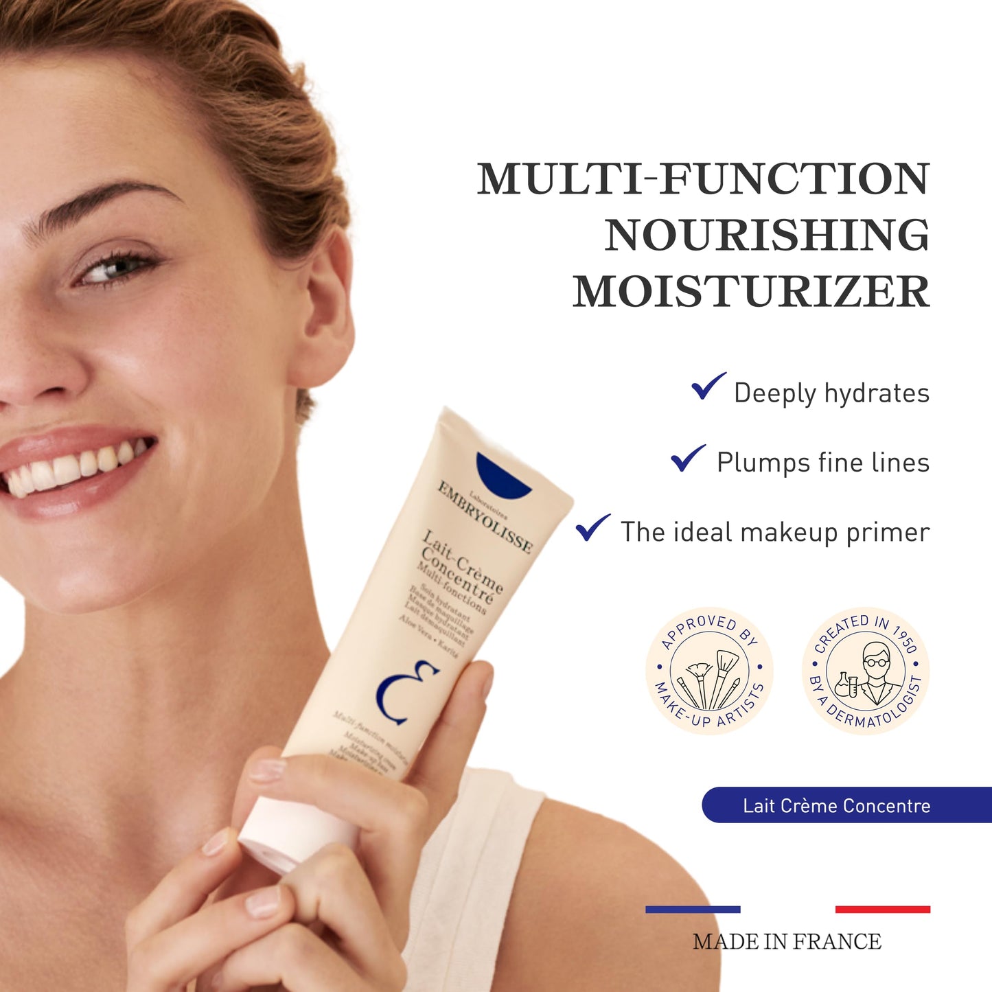 Embryolisse Lait-Crème Concentré Multifunction Daily Moisturizer, Makeup Primer, and Makeup Remover. French Face Cream With Shea Butter & Aloe Vera, Suitable for All Skin Types, 2.54 Fl Oz